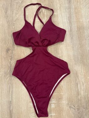 Shade & Shore Burgundy Ribbed Monokini